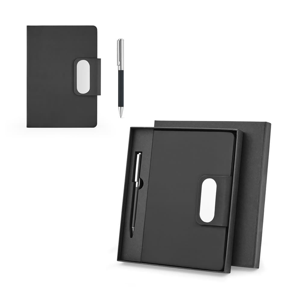 Conjunto composto por 1 caneta esferografica e 1 caderno, em PU e aco inox - imagem 1