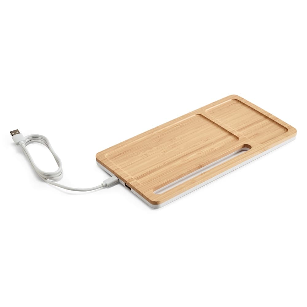 Organizador de mesa bambu com carregador wireless personalizado - imagem 1