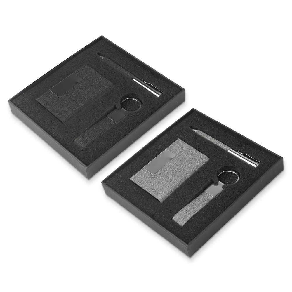 Kit Escritorio Porta Cartao, Chaveiro e Caneta Metalica - imagem 1