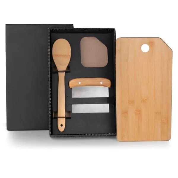 Kit para cozinha em bambu / inox com espatula multiuso - 3 pcs - imagem 1