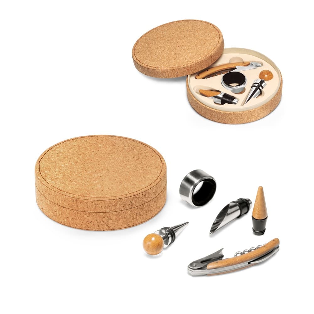 Conjunto para vinho com 4 pecas em bambu, inox e ABS - imagem 1