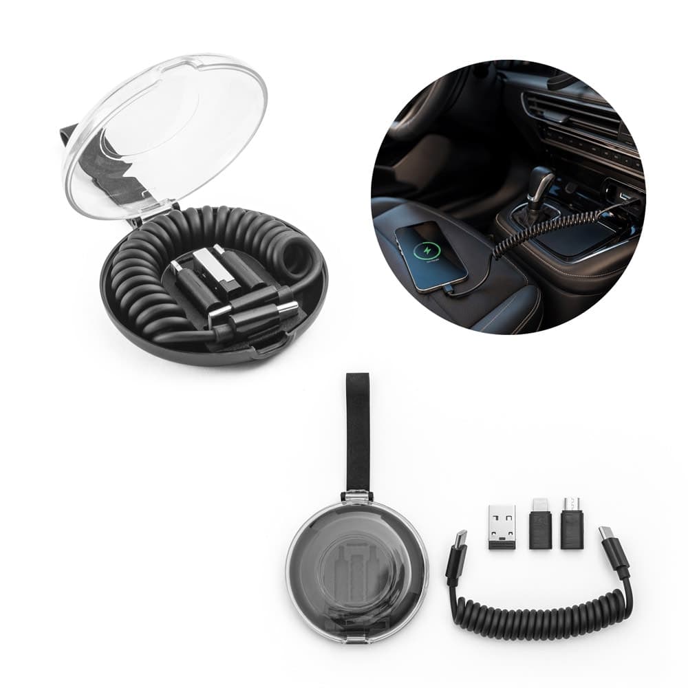 Conjunto composto por cabo espiral com carregamento super-rapido e adaptadores - imagem 1