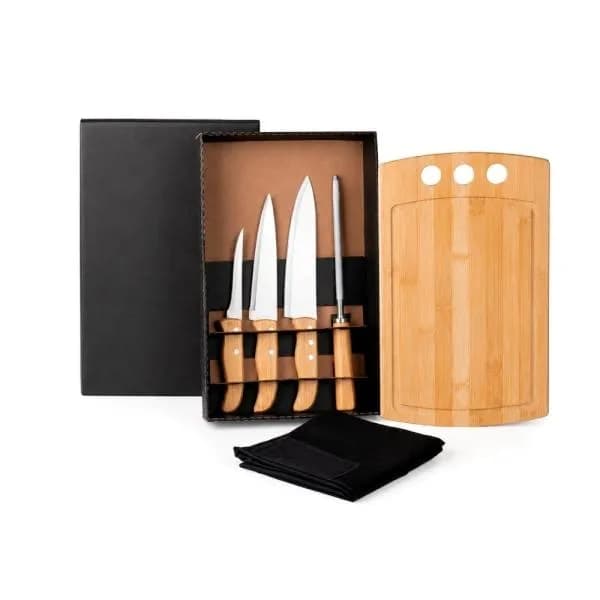 KIT PARA COZINHA EM BAMBU / MADEIRA / INOX COM AVENTAL - 6 PCS - imagem 1