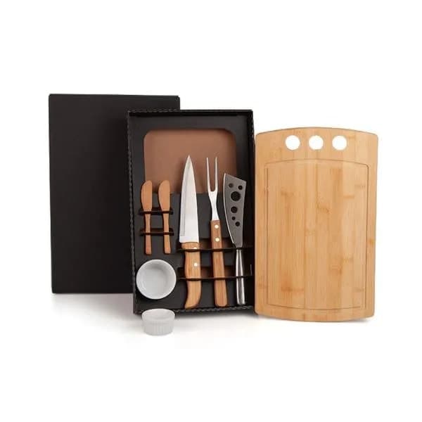 Conj. Para Churrasco E Petisco Em Bambu / Madeira / Inox - 2 Em 1 - imagem 1