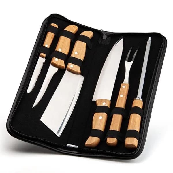 Conj. De Facas Bambu / Madeira / Inox Com Estojo Frankfurt - 7 Pcs - imagem 1