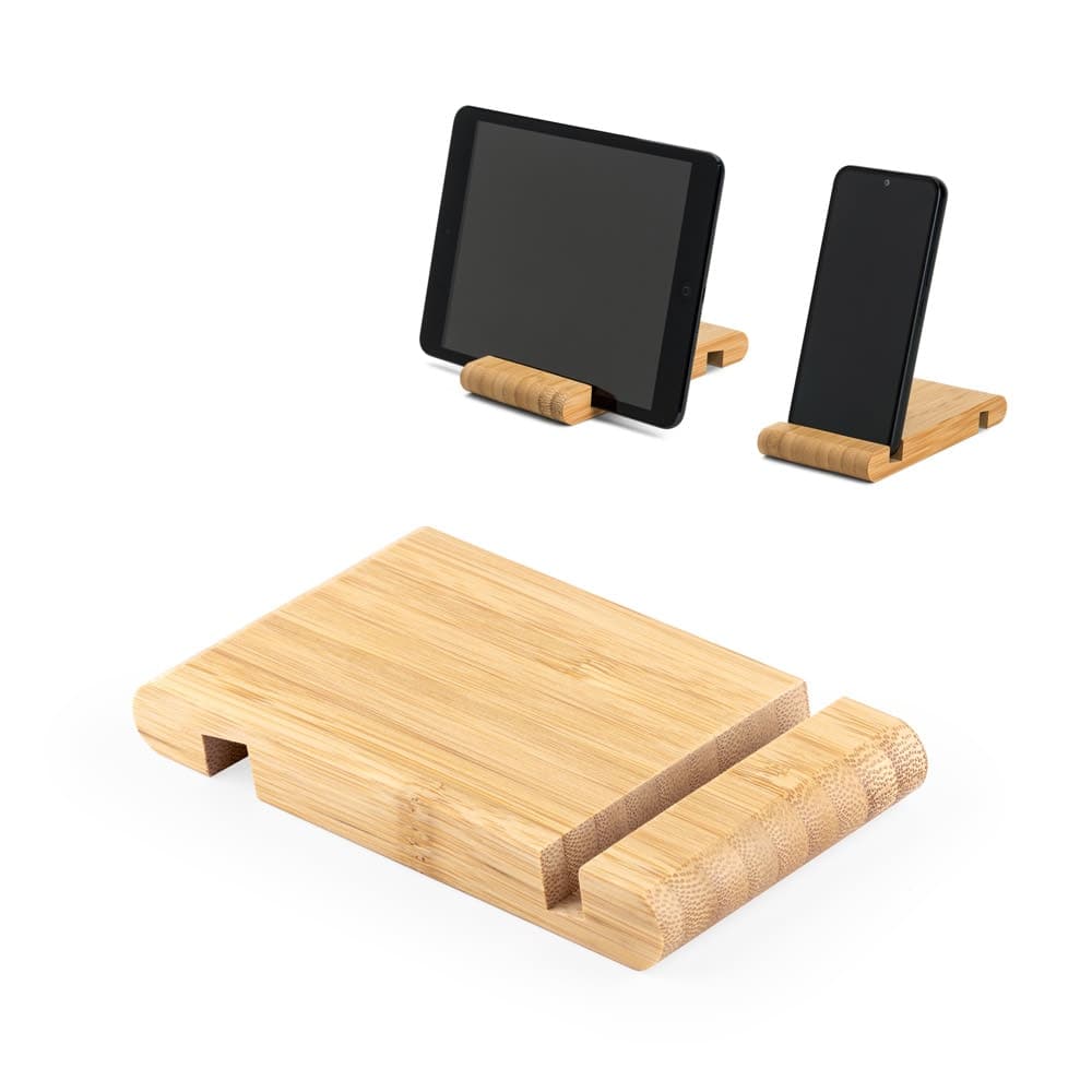 Suporte para celular com duas canaletas de tamanhos diferentes, em bambu - imagem 1