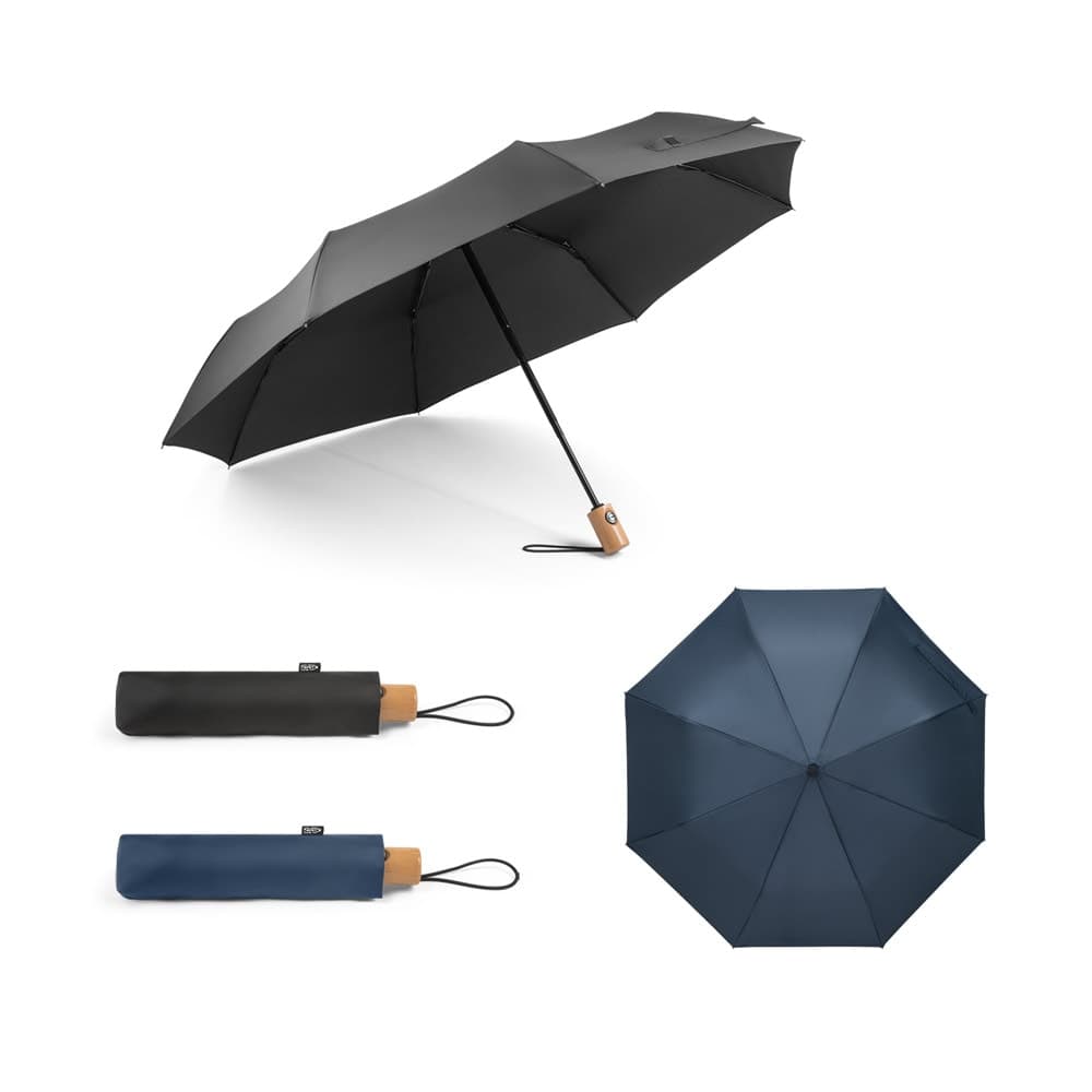 Guarda-chuva, dobravel, em poliester 100% reciclado pongee 190T com abertura e fecho automatico - imagem 1