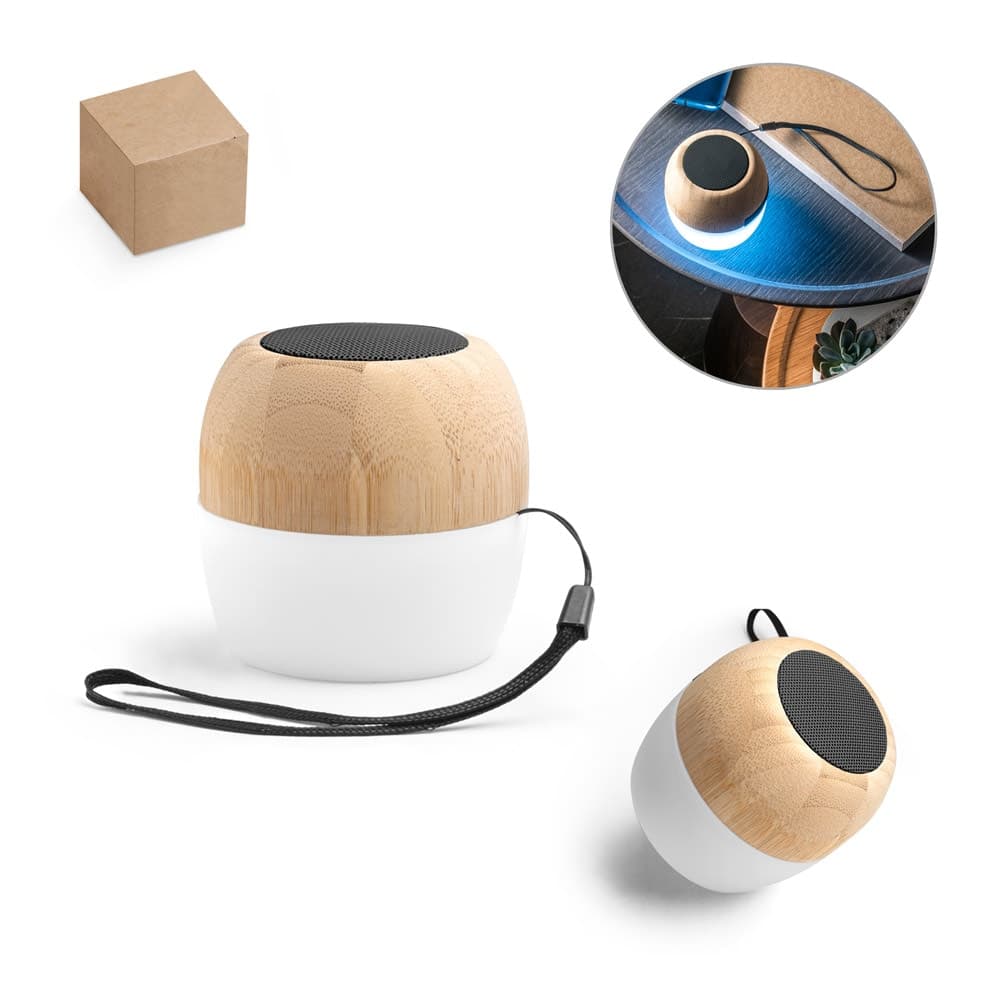Caixa de som portatil com microfone e autonomia de 2h (300 mAh), em bambu e PP - imagem 1